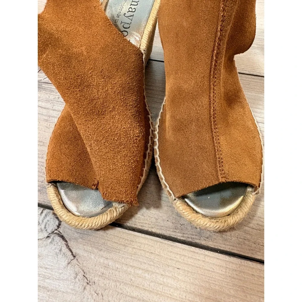 Maypol Suede Leather Espadrille Wedges Women's‎ 40 Peep Toe Chic Vacation Casual